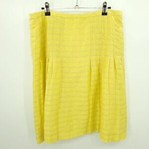 Akris Punto Jaquard Linen/Silk Pleated A-Line Knee Length Skirt 10 Yellow